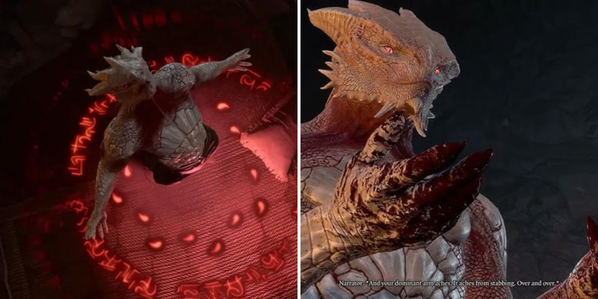 The Dark Urge Transforming Into The Slayer & Their Hands Covered In Blood