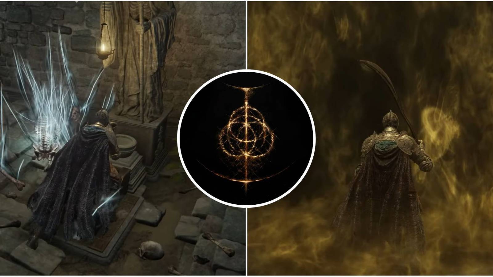 Featured image for Elden Ring showcasing the character activating a lever and traversing through the mist