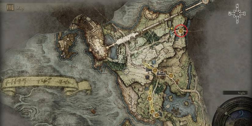 Saintsbridge Site of Grace highlighted in Limgrave map