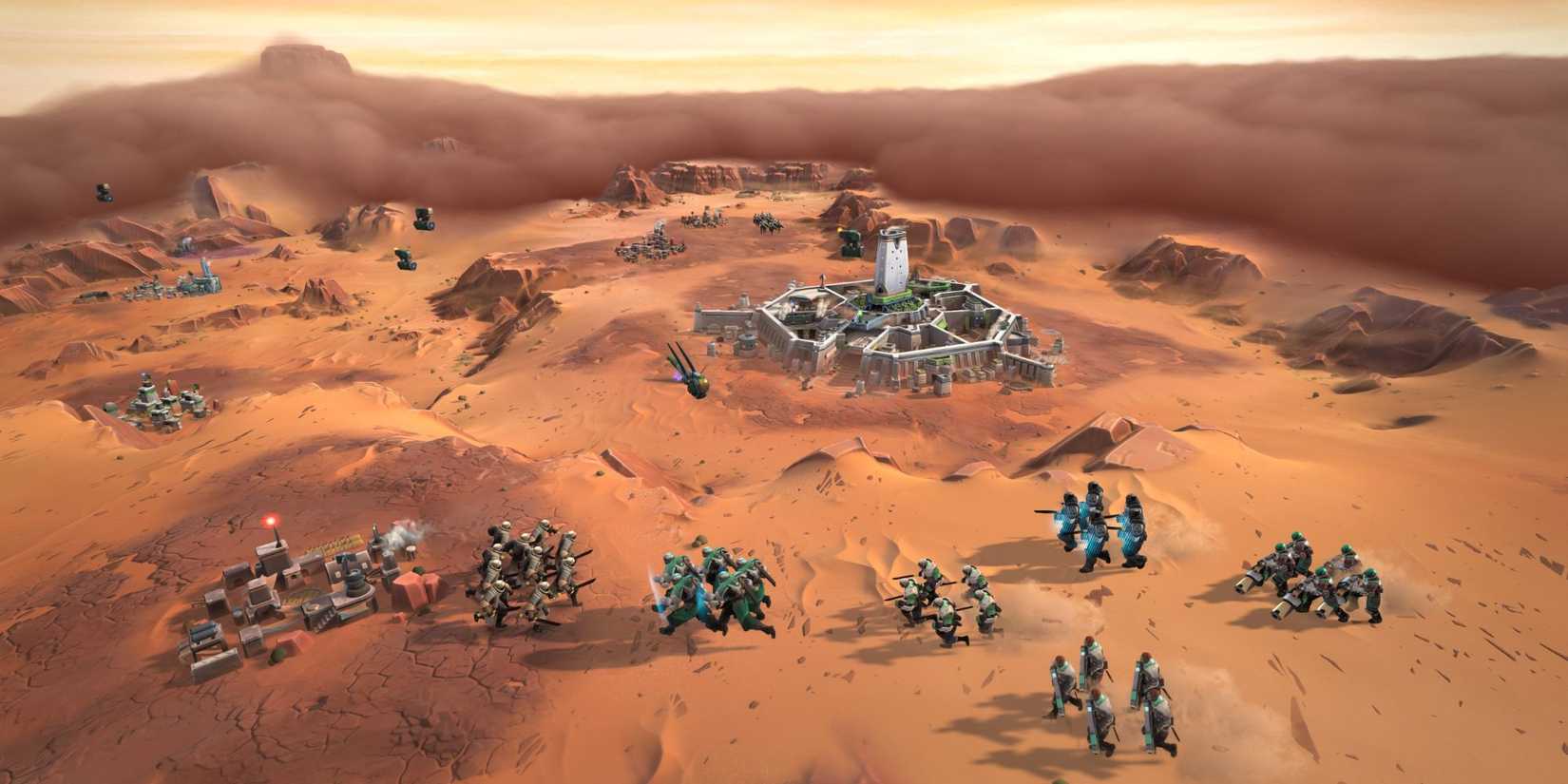  Spice Wars (2022) game showing groups of soldiers advancing on settlements