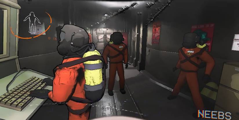 A gameplay screenshot of The Lethal Company where players collaborate on a mission.