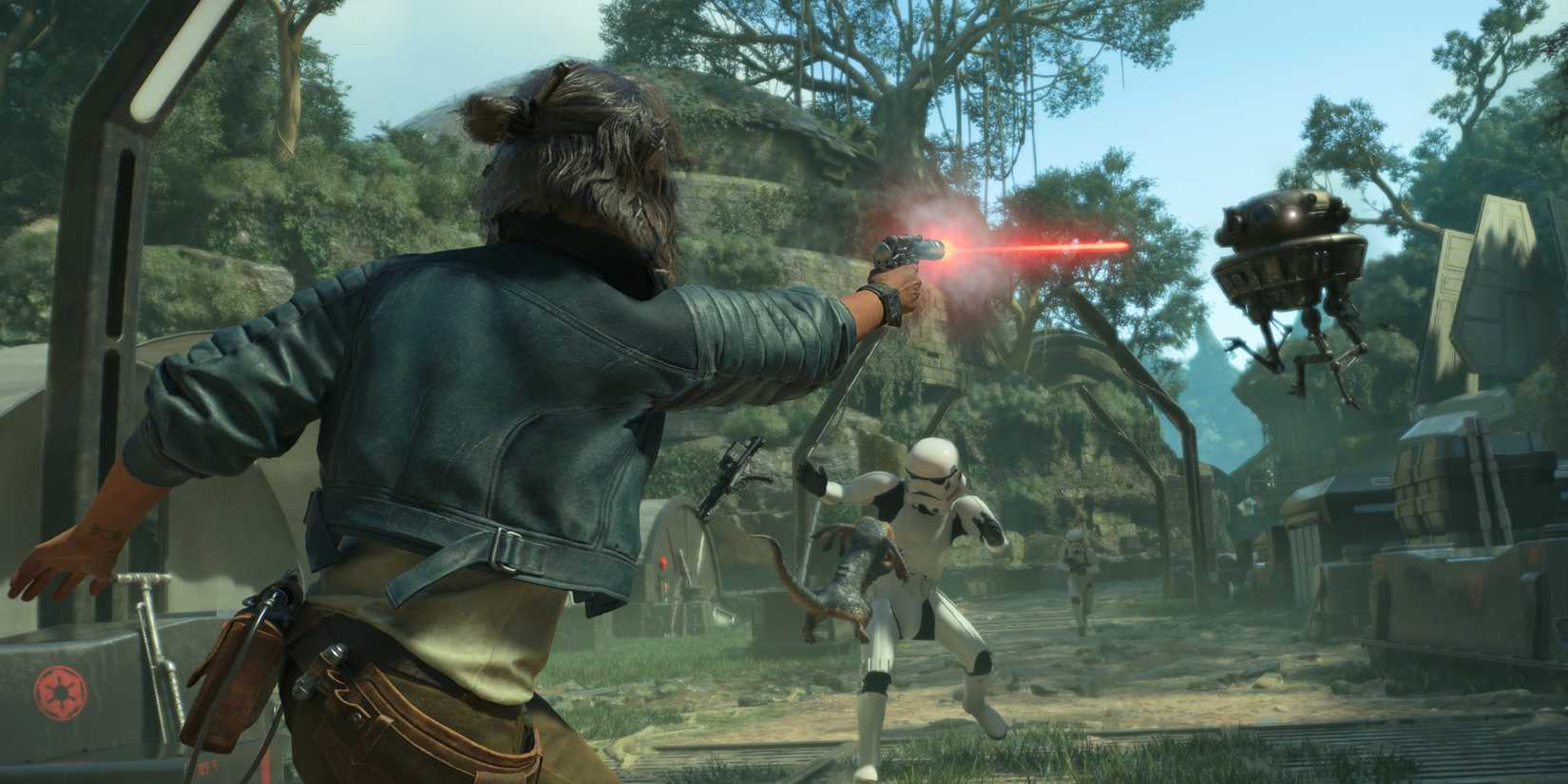 Star Wars outlaw Kay Vess takes part in a high-stakes shootout with the Empire
