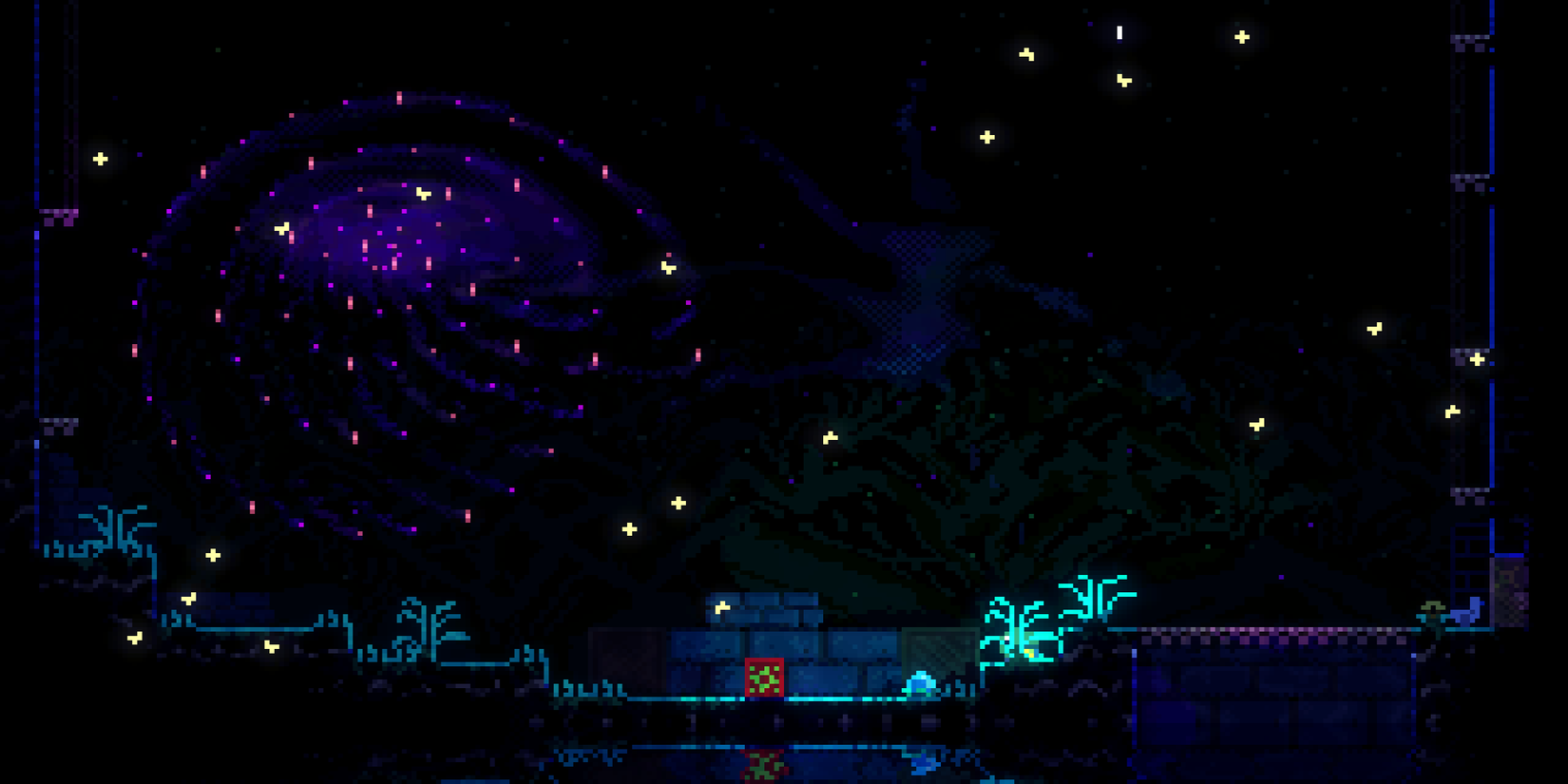 Animal Well character surrounded by what could be fireworks or a mystery creature