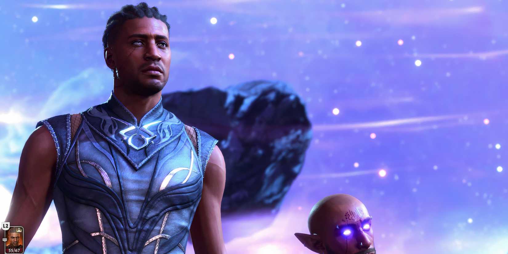 Wyll and his Guardian look on in Baldur's Gate 3