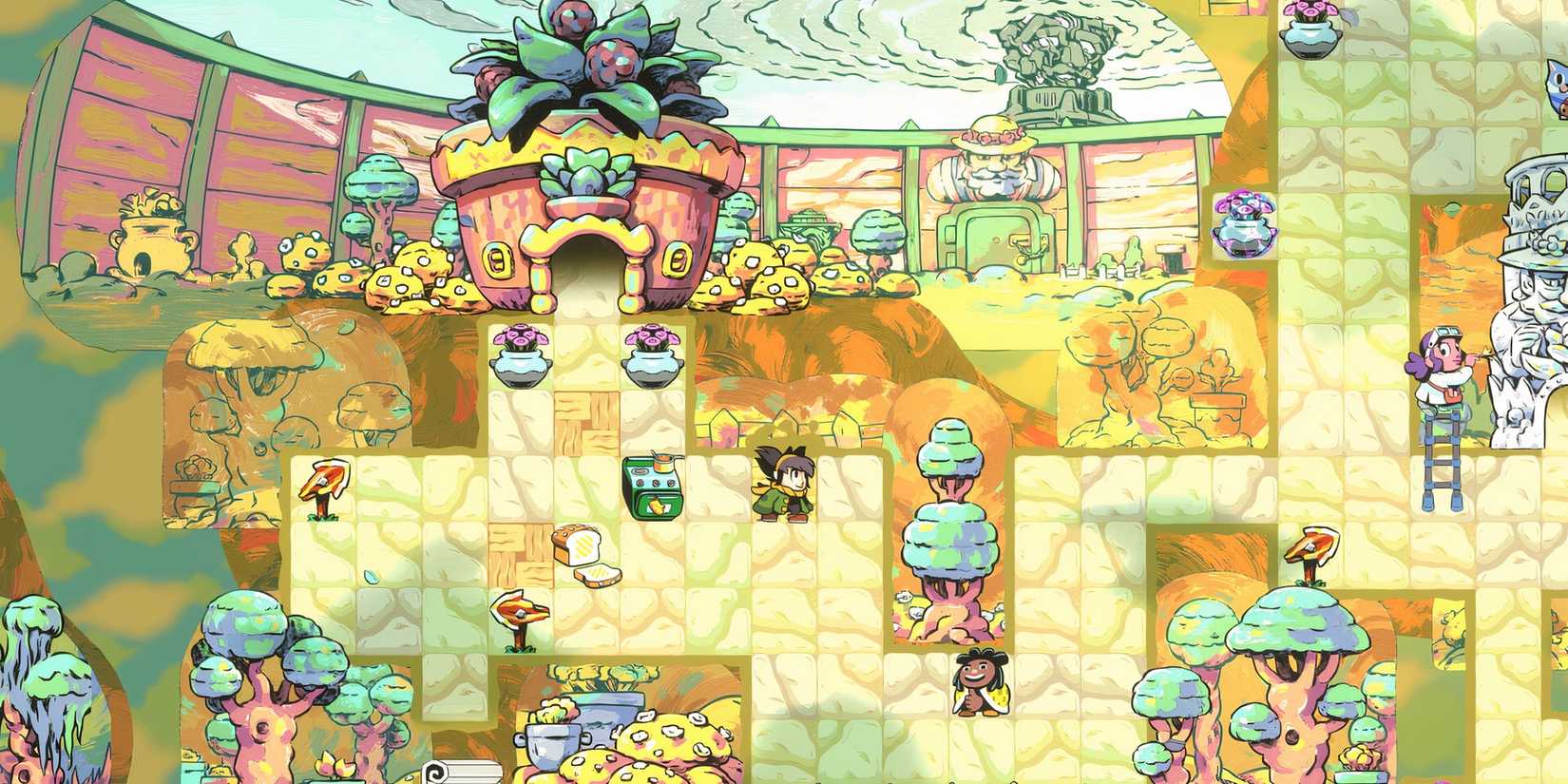  A Role-Puzzling Adventure of Jemma in a yellow, tile-based town.