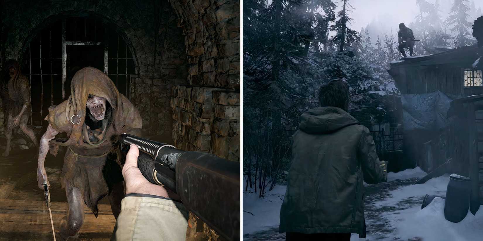 Imagen dividida de las perspectivas en primera y tercera persona en Resident Evil Village