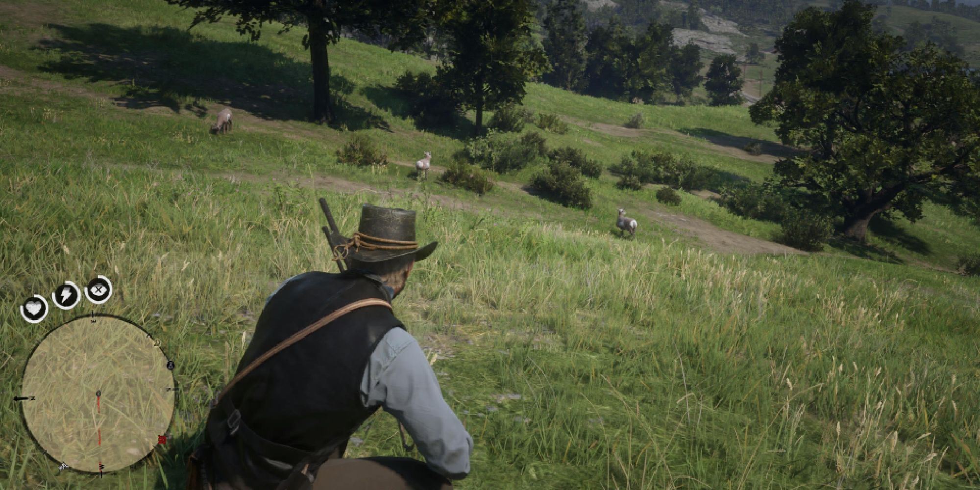 Red Dead Redemption 2 Arthur hunting 3 pronghorn, one had a perfect pelt.