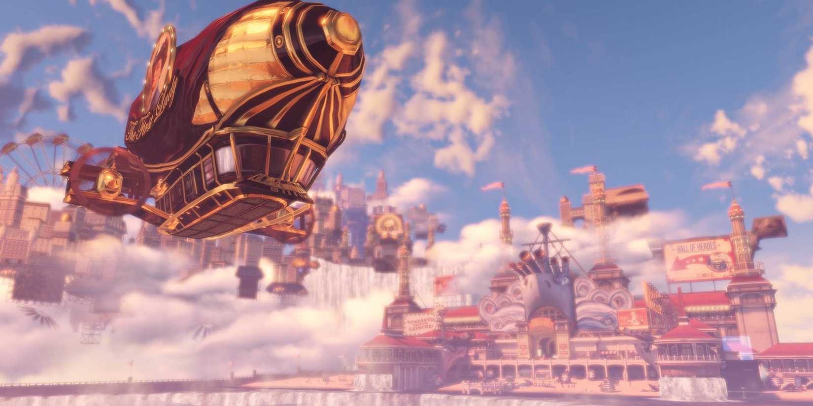 Bioshock Infinite Airship flying over the world