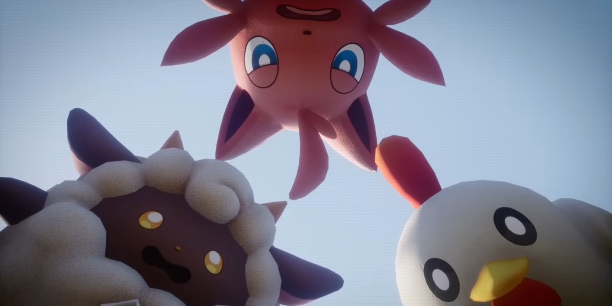 A group of friends from Palworld facing down the camera.