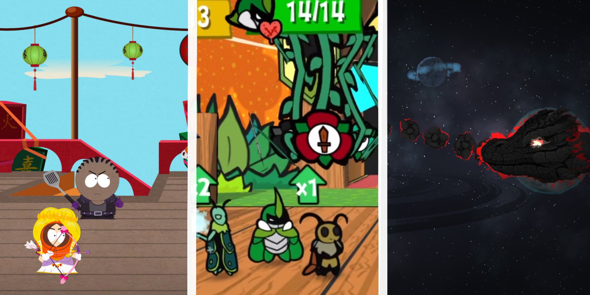 Three games like Paper Mario: South Park's Stick of Truth, Bug Fables, and Beyond Galaxyland.