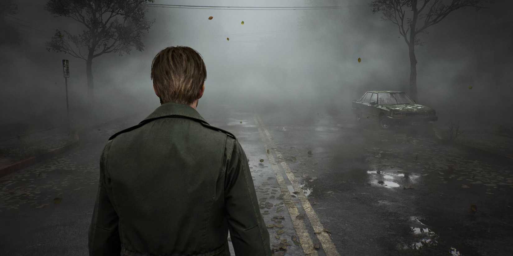 Silent Hill 2 Remake character walking down on a foggy road