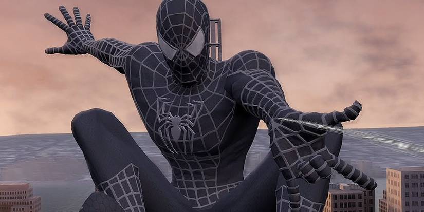 Peter Parker in the black Venom suit in Spider-Man 3.