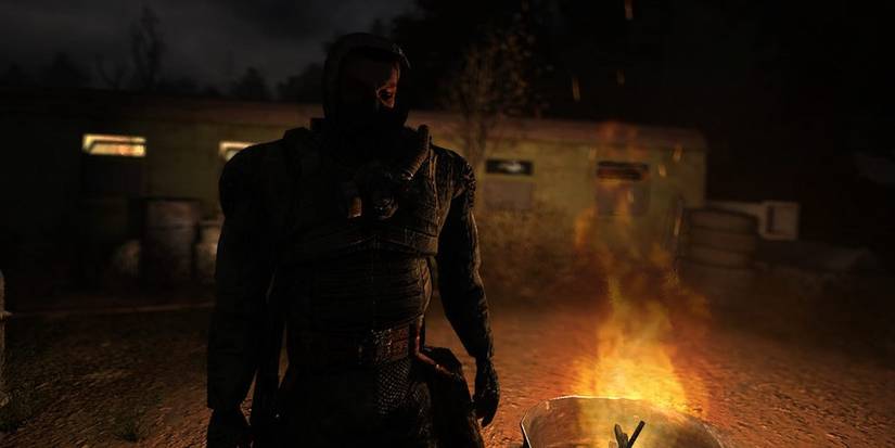 Man Standing in Front of a Campfire in STALKER Clear Sky