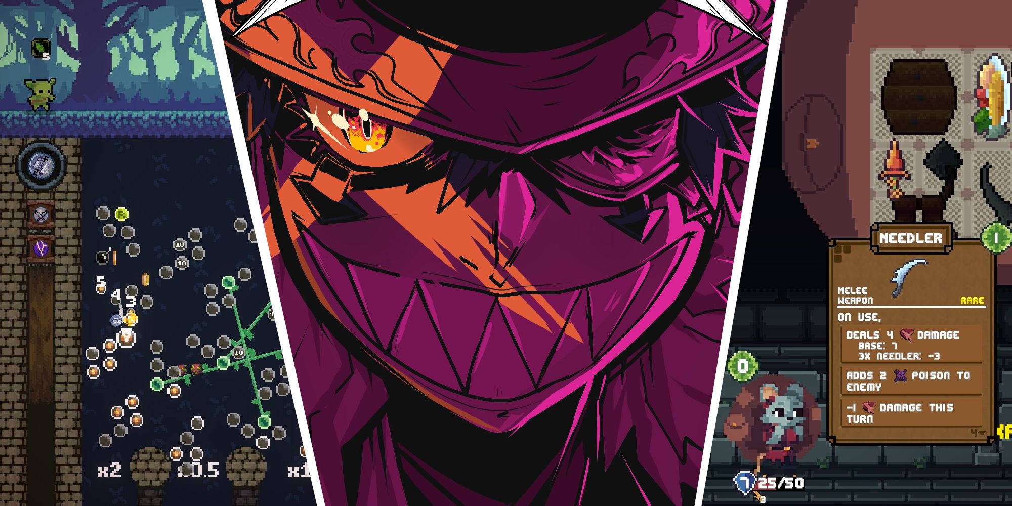 Roguelike Hidden Gems Thumbnail, featuring Peglin, Zet Zillions, and Backpack Hero.