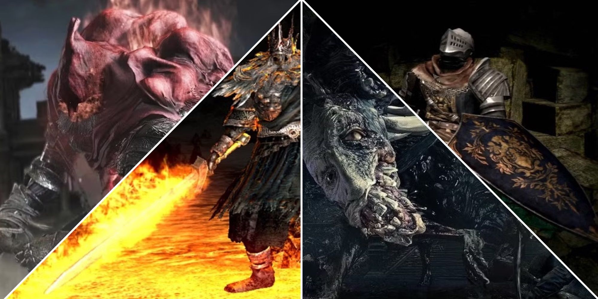 A collage of images that represents Soulsborne best OSTs