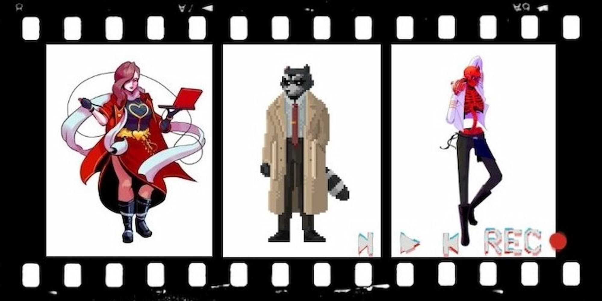 Characters From Paradise Killer and Tails Noir in a Collage