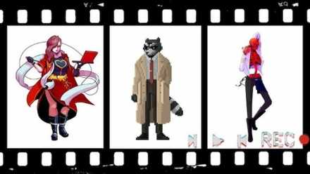 Characters From Paradise Killer and Tails Noir in a Collage