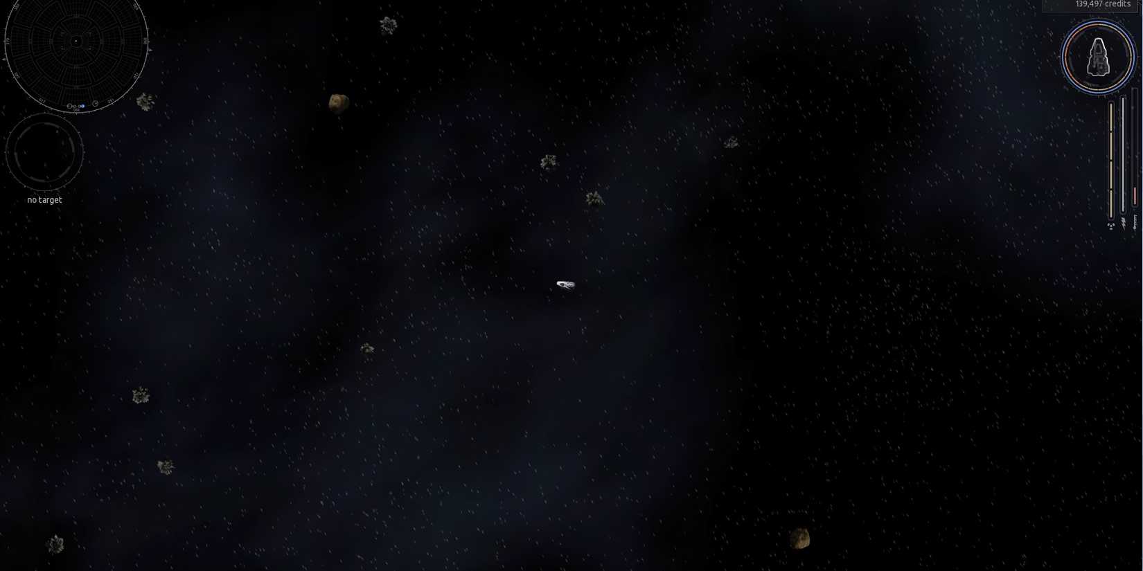 Endless Sky Screenshot, with the ship flying across space to a different galaxy.