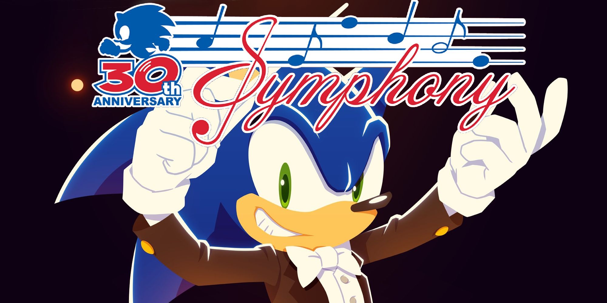 Sonic Symphony Feature Thumbnail, with Sonic in a suit and the Symphony logo above him.