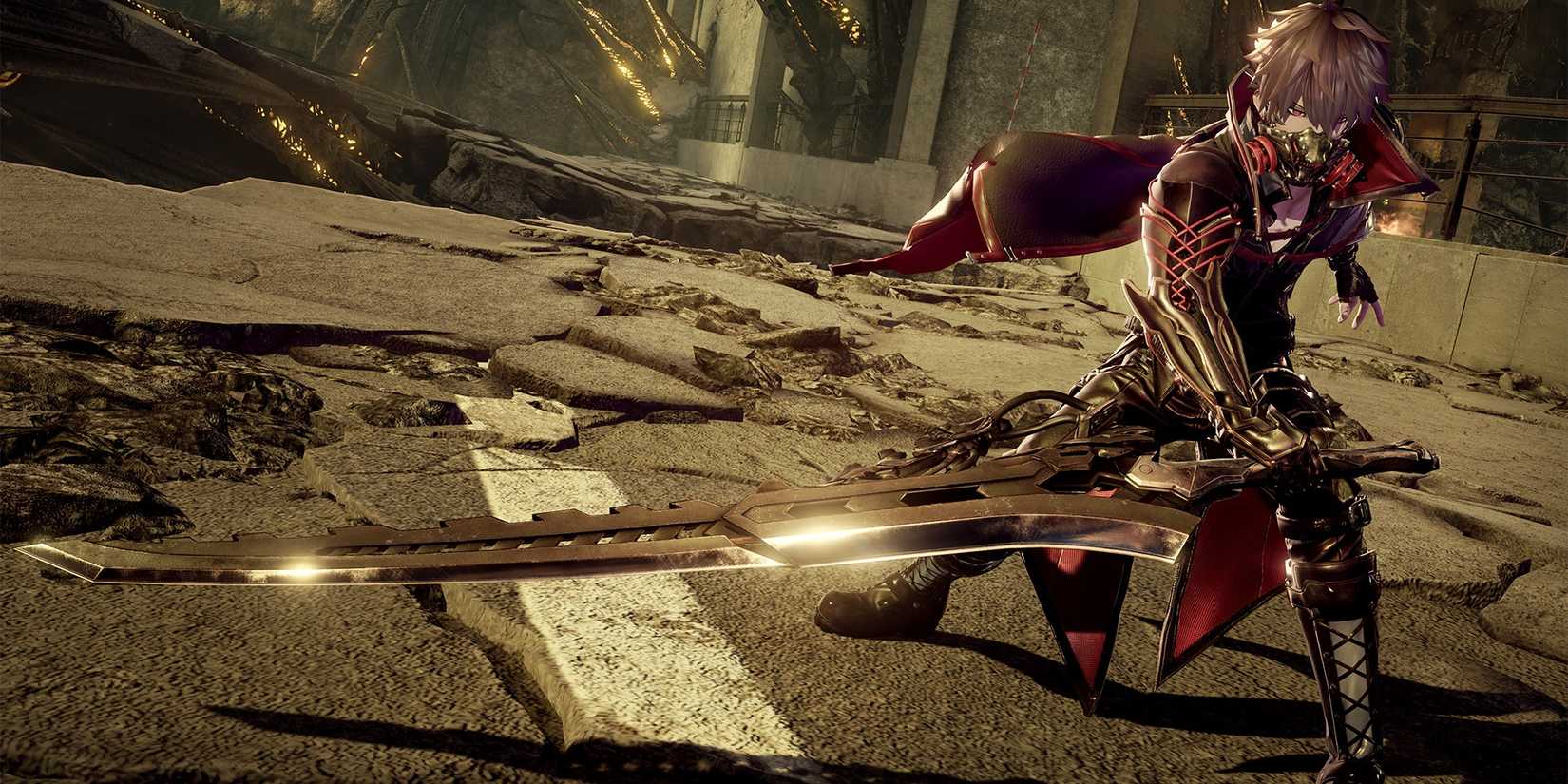 The protagonist holds a large sword in Code Vein