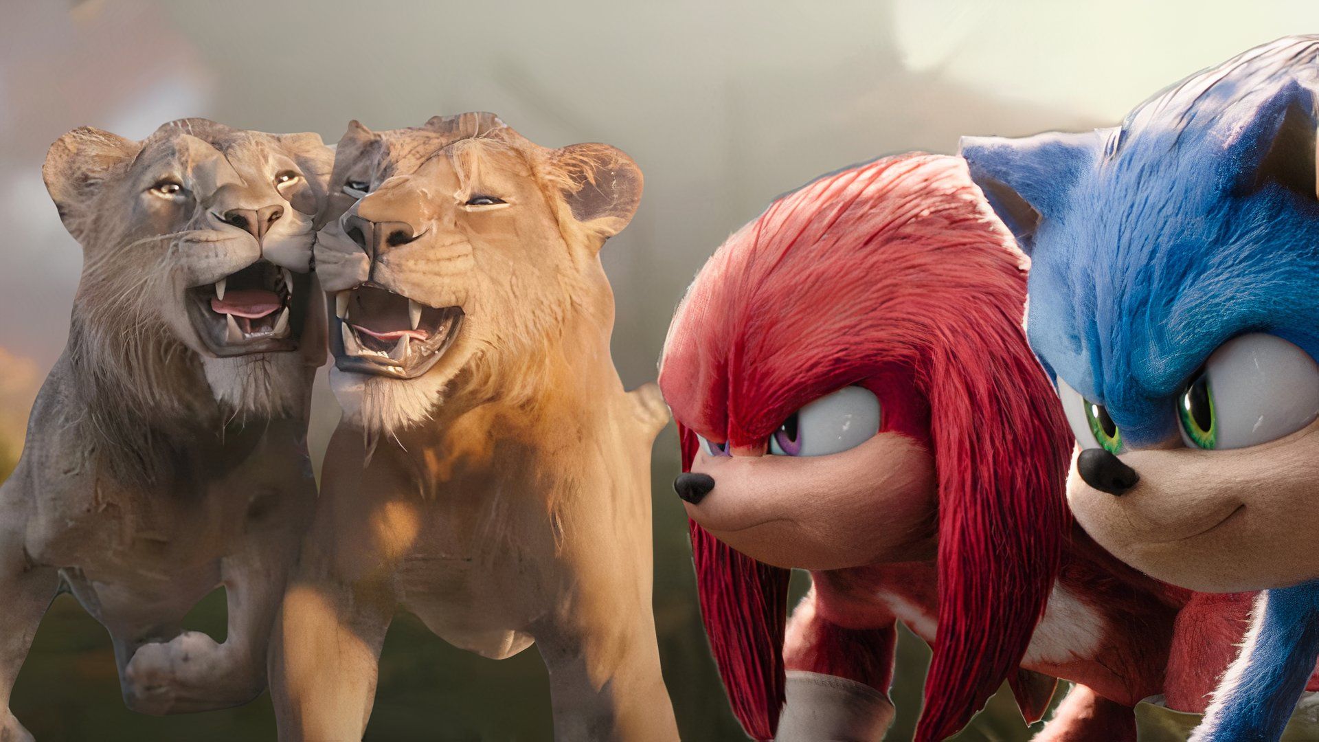 A collage of Mufasa, Scar, Knuckles, and Sonic