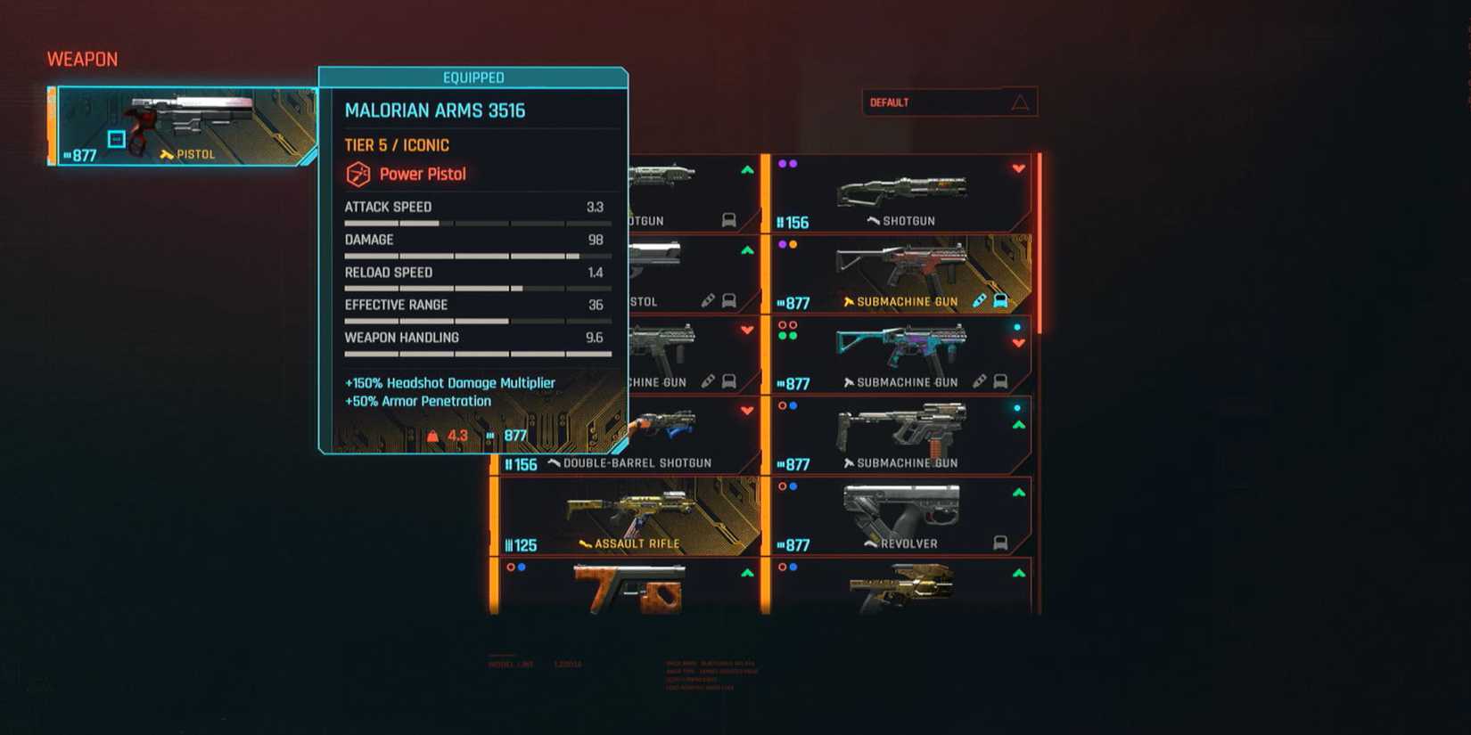 Cyberpunk 2077 Inventory Weapons