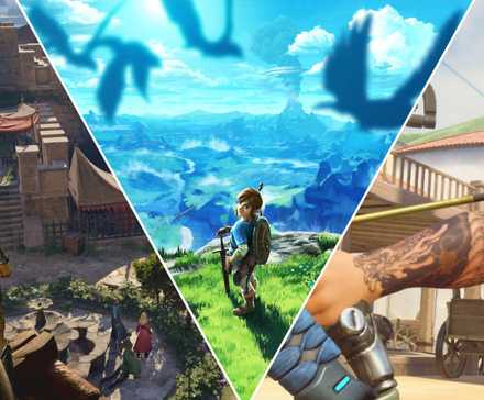 A collage of images from some Game of the Years Winners: Baldur's Gate 3, The Legend of Zelda: Breath of the Wild, and Overwatch