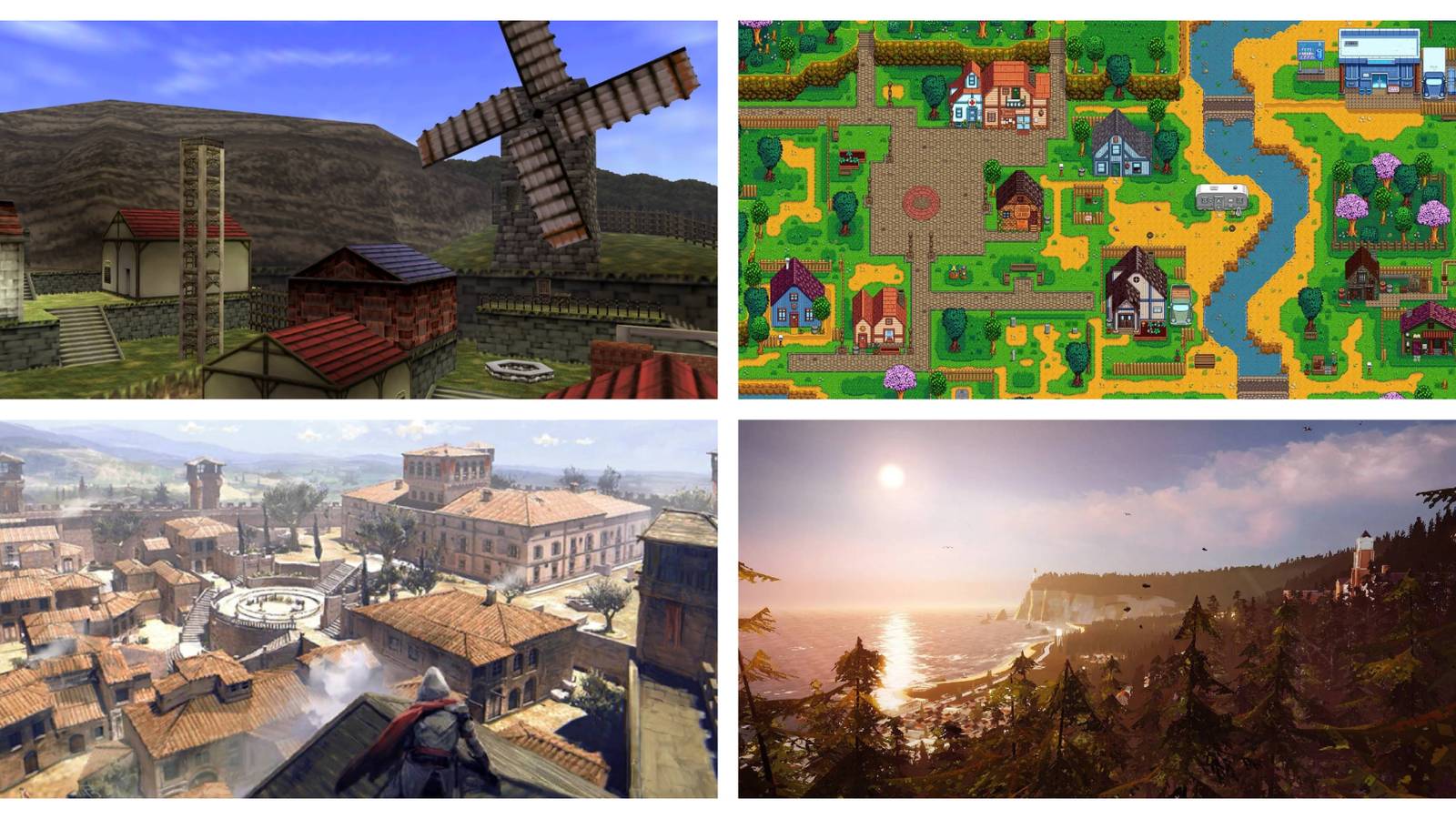 Iconic Small Towns in Video Games Kakariko Village Legend of Zelda Ocarina of Time Pelican Town Stardew Valley Monteriggioni Assassin's Creed 2 Arcadia Bay Life is Strange