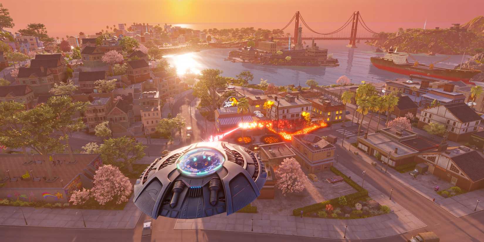 Attacking Bay City in Destroy All Humans 2