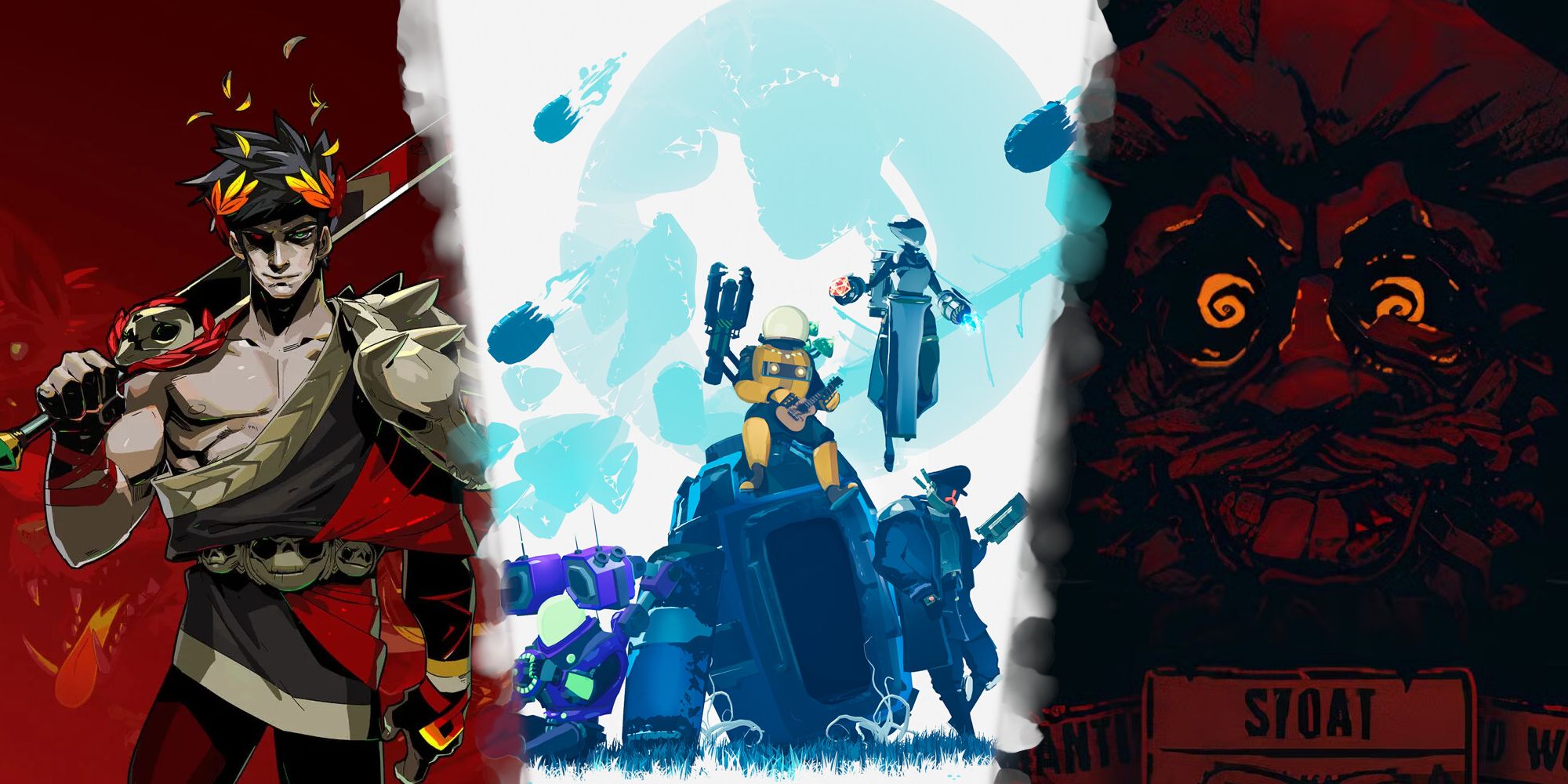 Best 3D Roguelikes Thumbnail, featuring Hades, Risk of Rain 2, and Inscryption.