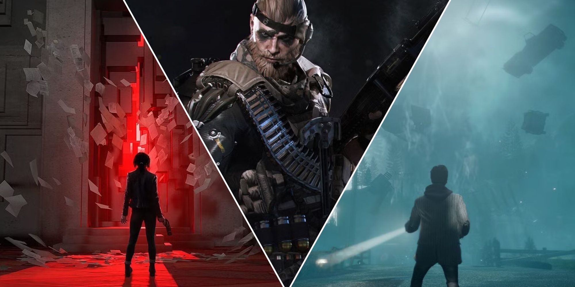 A collage of games developed by Remedy Entertainment: Control, CrossfireX, and Alan Wake