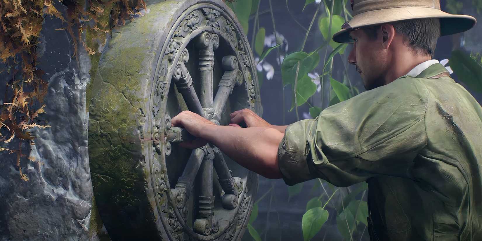 Indiana Jones and the Great Circle cogwheel puzzle quest cutscene.