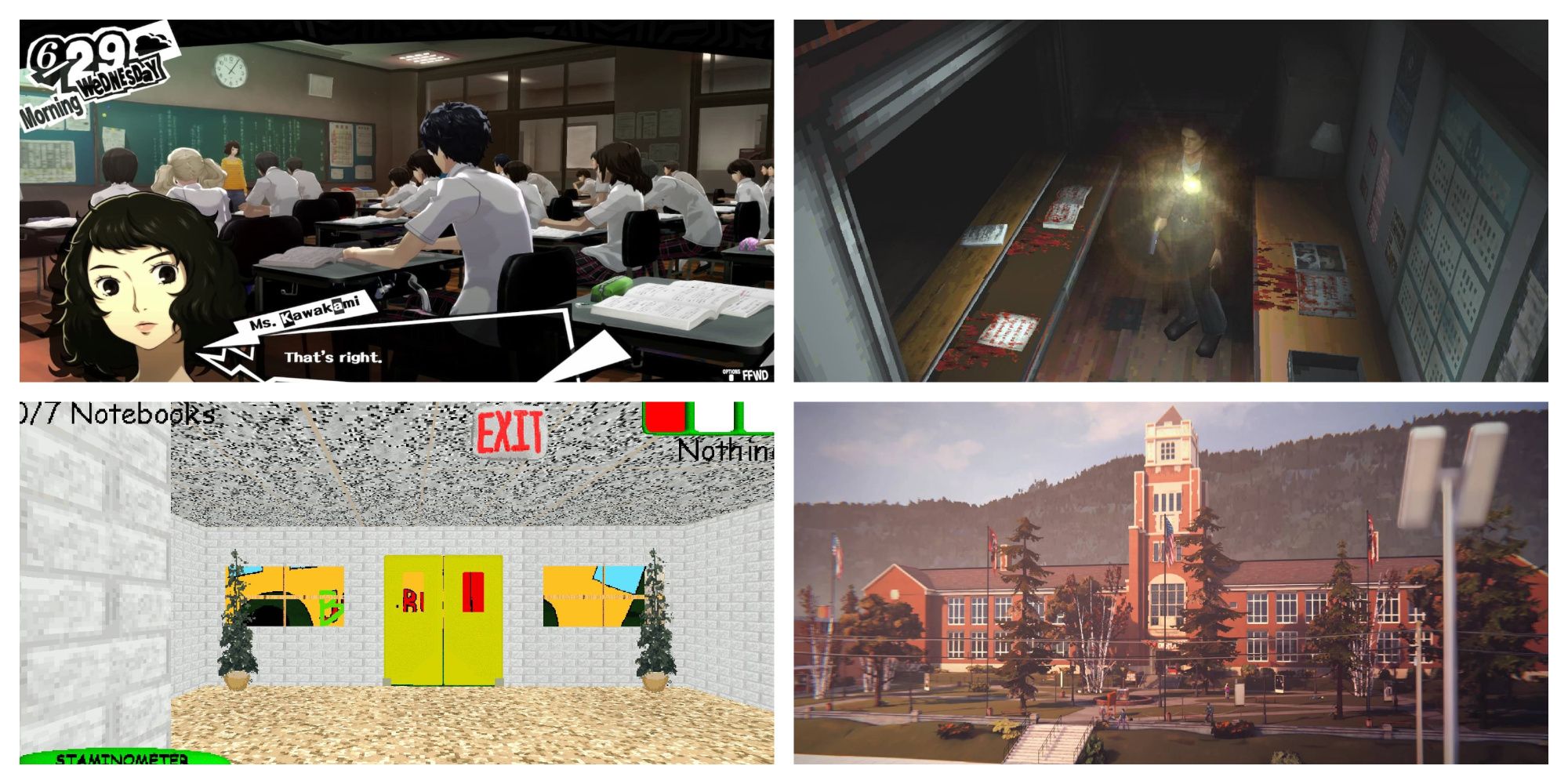 Most Iconic Video Game Schools Persona 5, Silent Hill, Baldi's Basics, Life is Strange