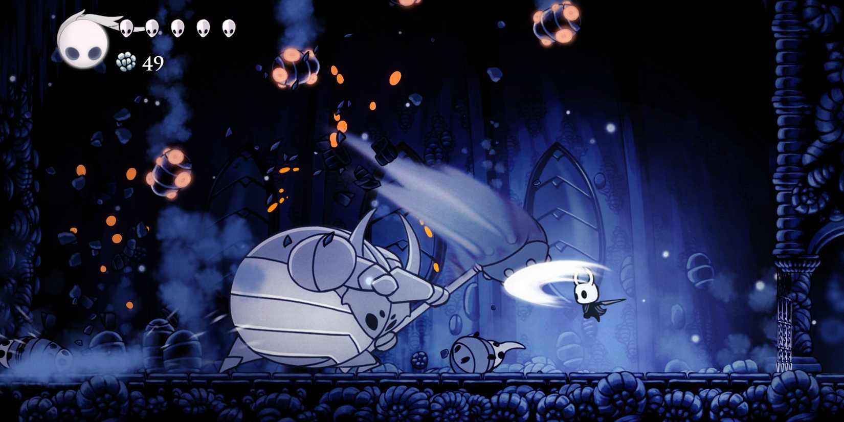 Fighting False Knight in Hollow Knight