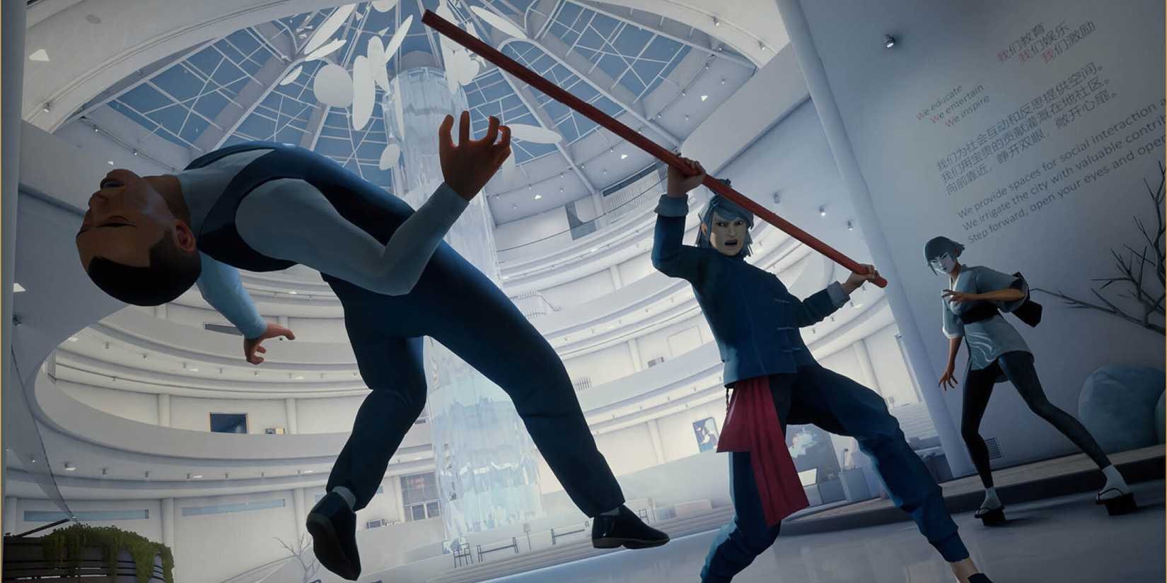 Knocking out an enemy with a staff in Sifu