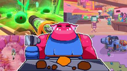Best Games Set in Space Collage with images from Slime Rancher, Diaries of a Spaceport Janitor, I Was a Teenage Exocolonist, and Farlands