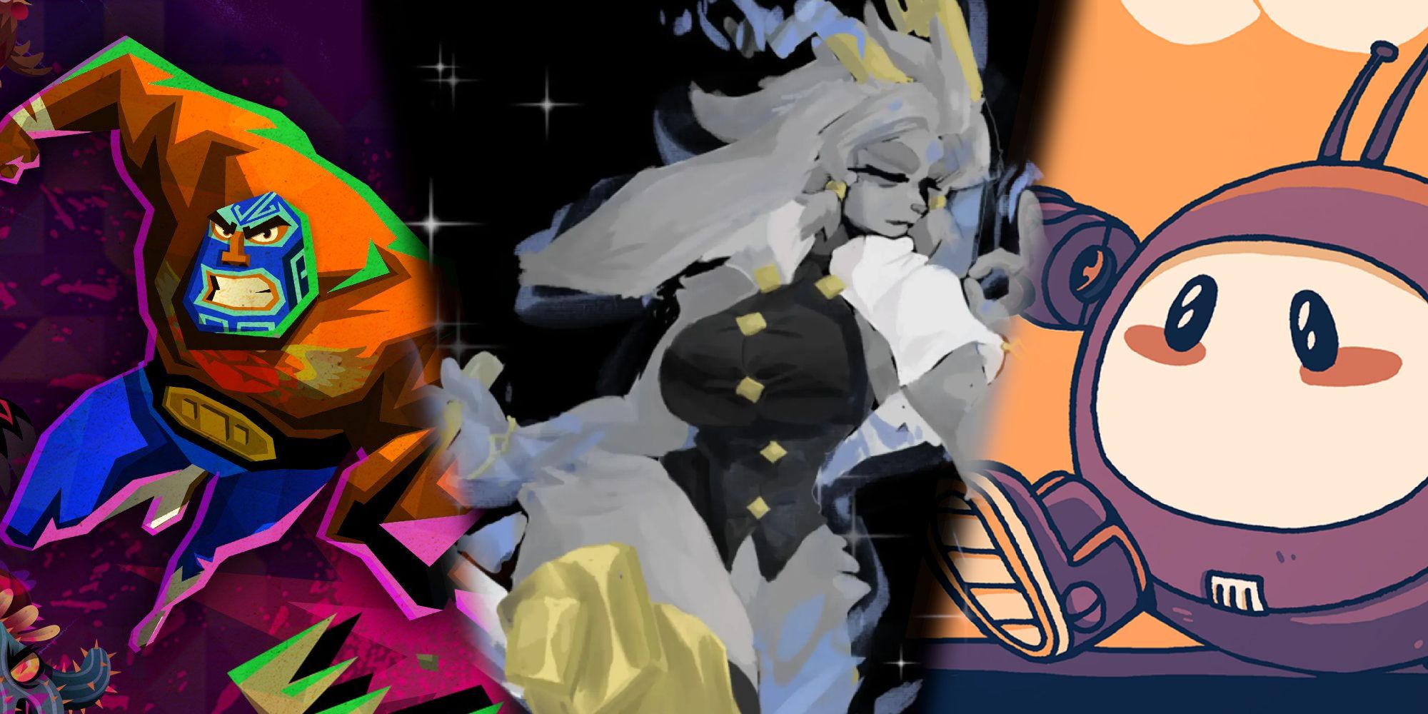 Best Metroidvanias With Good Platforming Thumbnail, featuring Guacamelee, Pseudoregalia, and Haiku the Robot.