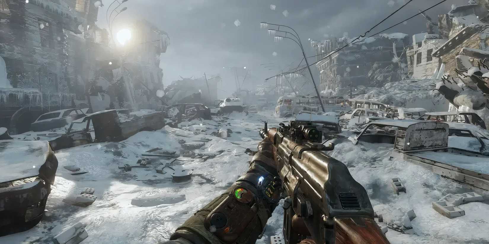 Exploring the frozen wasteland in Metro Exodus.