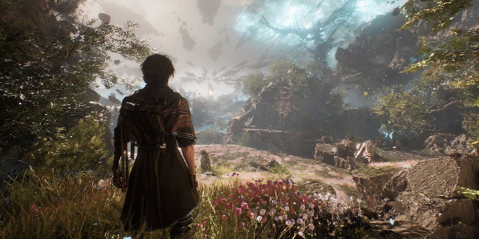 The protagonist from Clair Obscur Expedition 33 overlooking the landscape of the game.