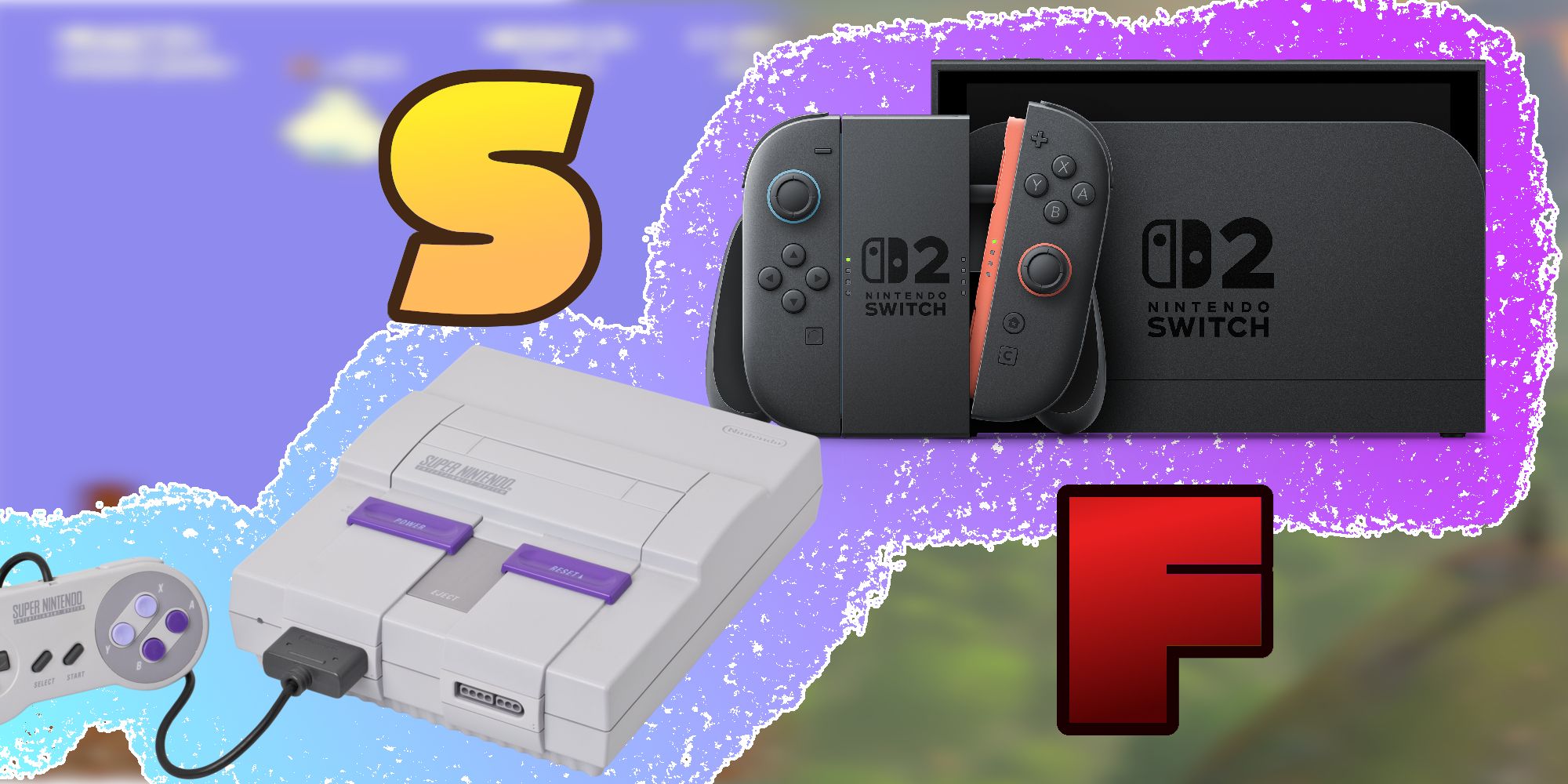 Console Generations Ranked Thumbnail, featuring the SNES and Switch 2.