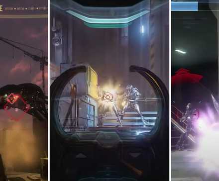 Split image of Halo series characters firing at enemies