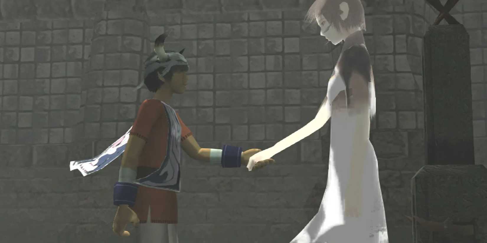 Ico game cutscene holding hands with yorda