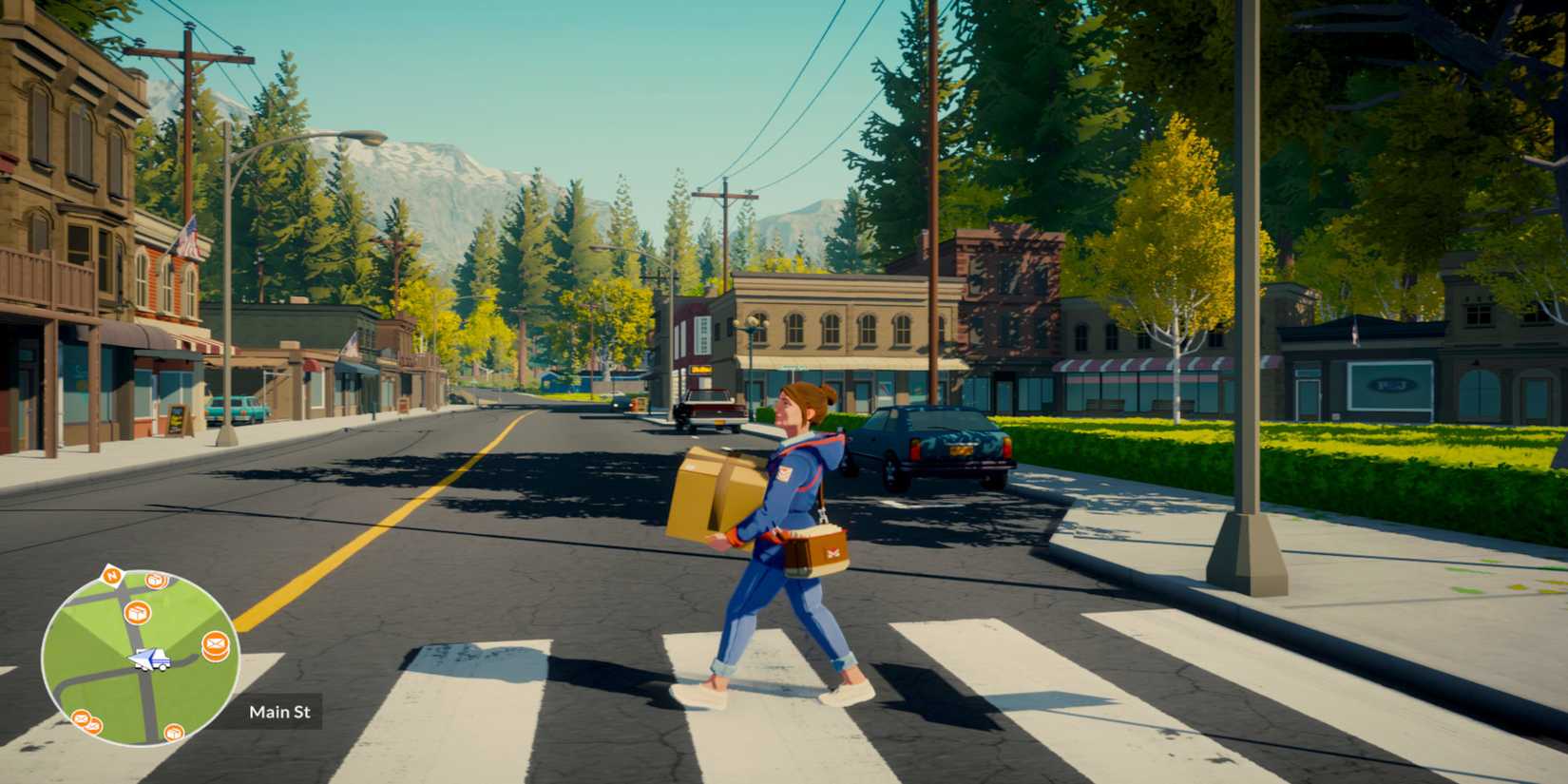 Lake walking across the crosswalk with a package in hand.