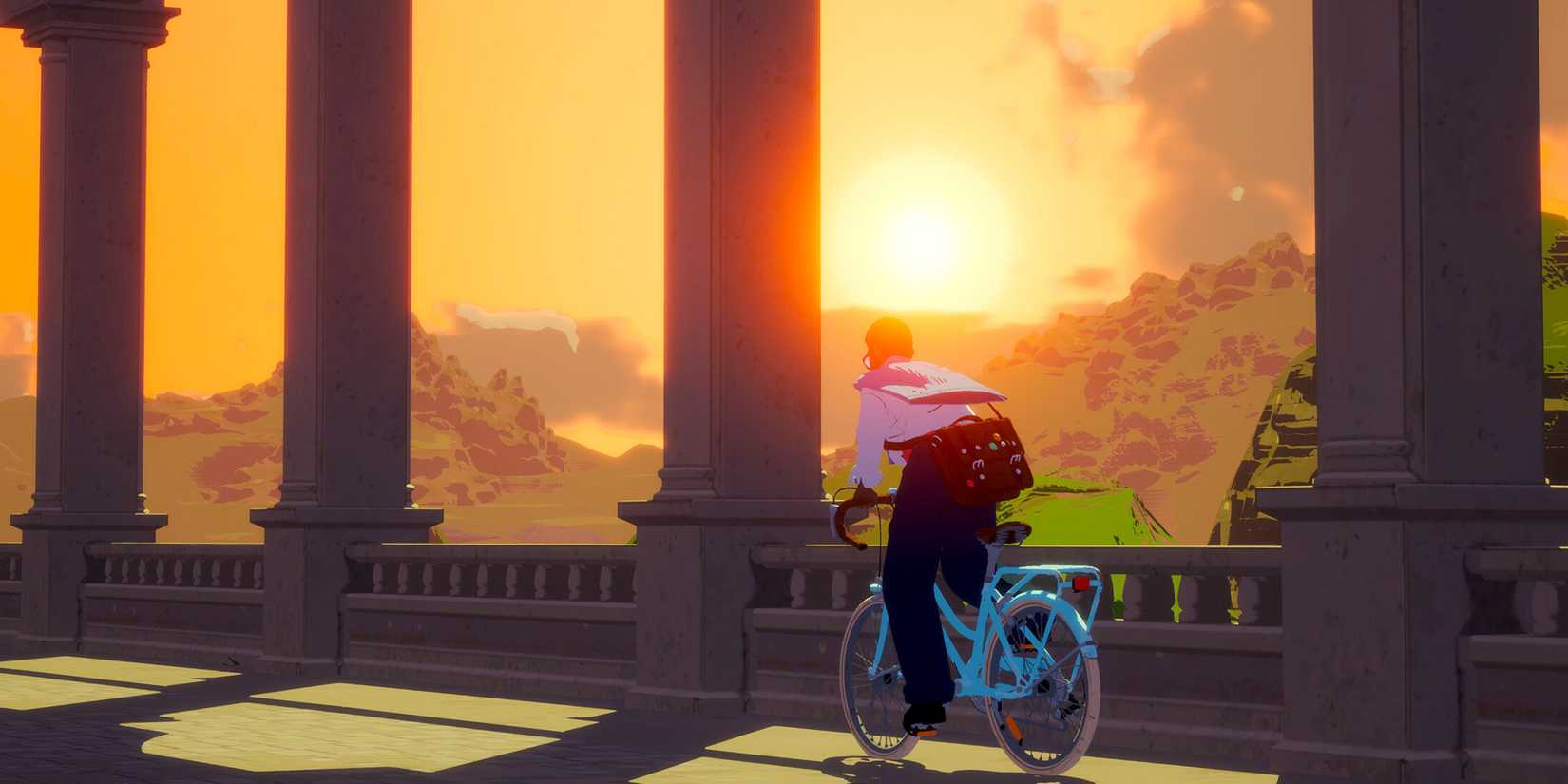 Riding a bicycle while watching the sunset in the distance Adding the season to a letter to the future