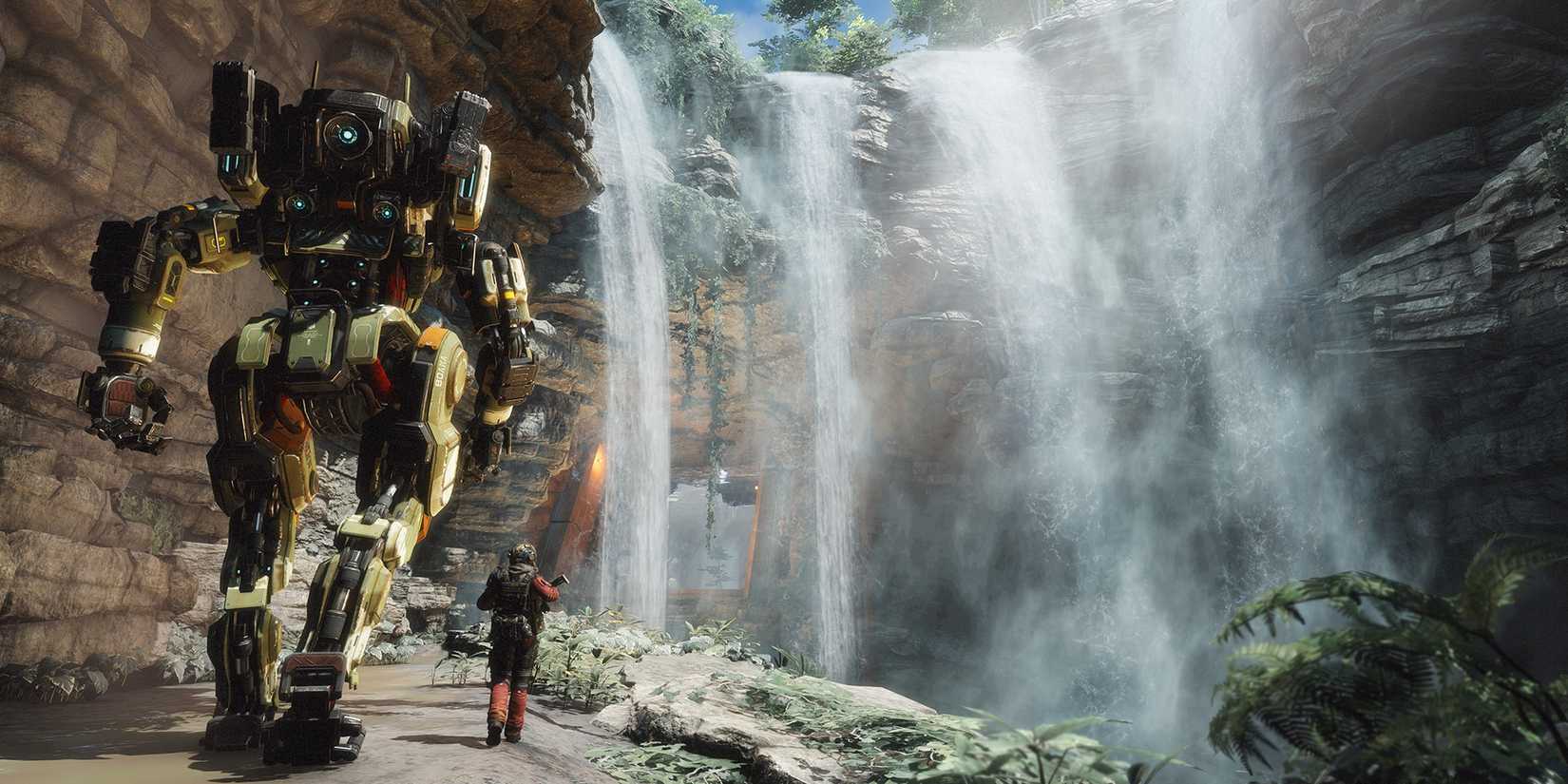 Walking past a waterfall with BT in Titanfall 2