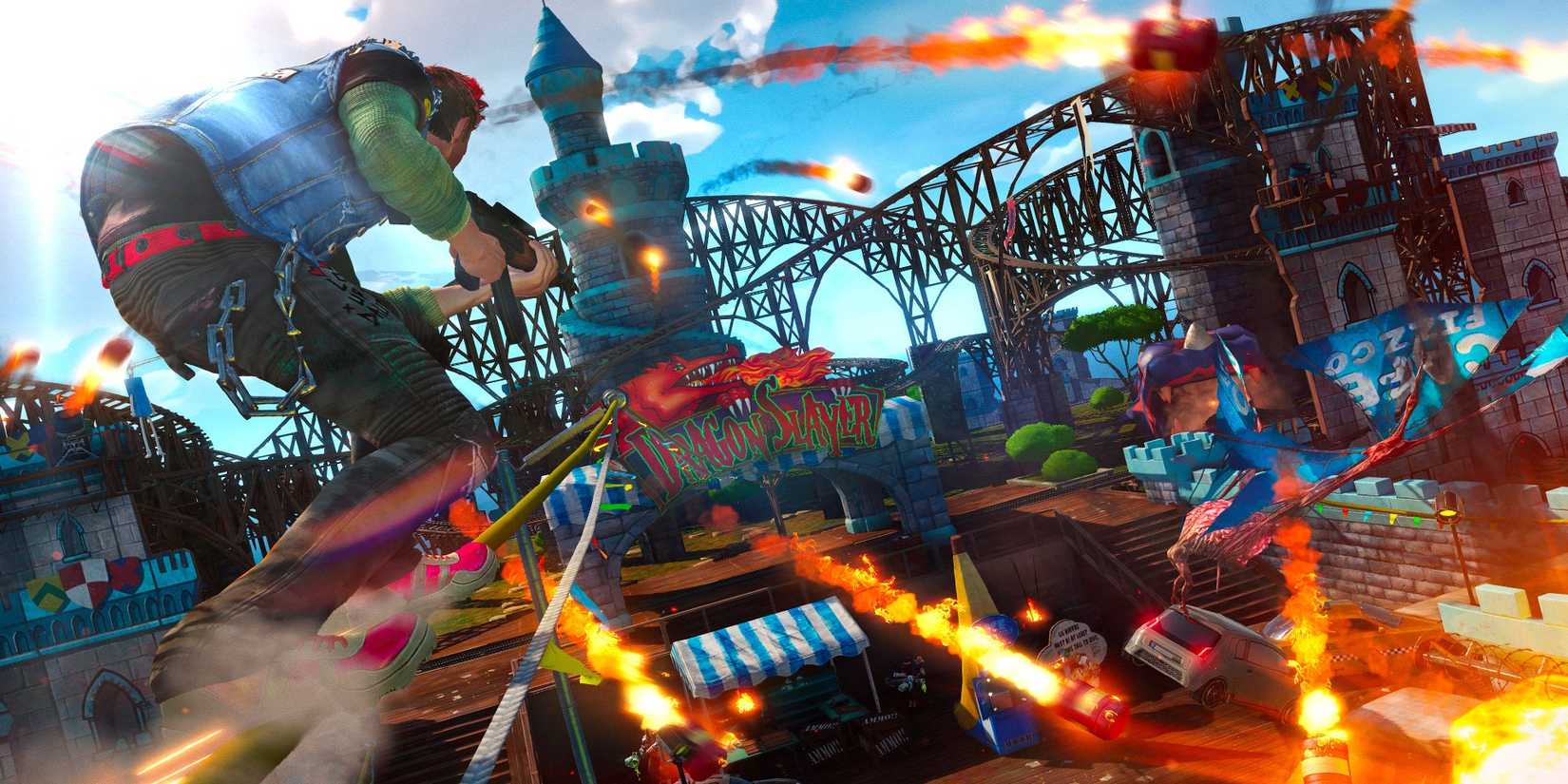 Grinding on a rail in Sunset Overdrive