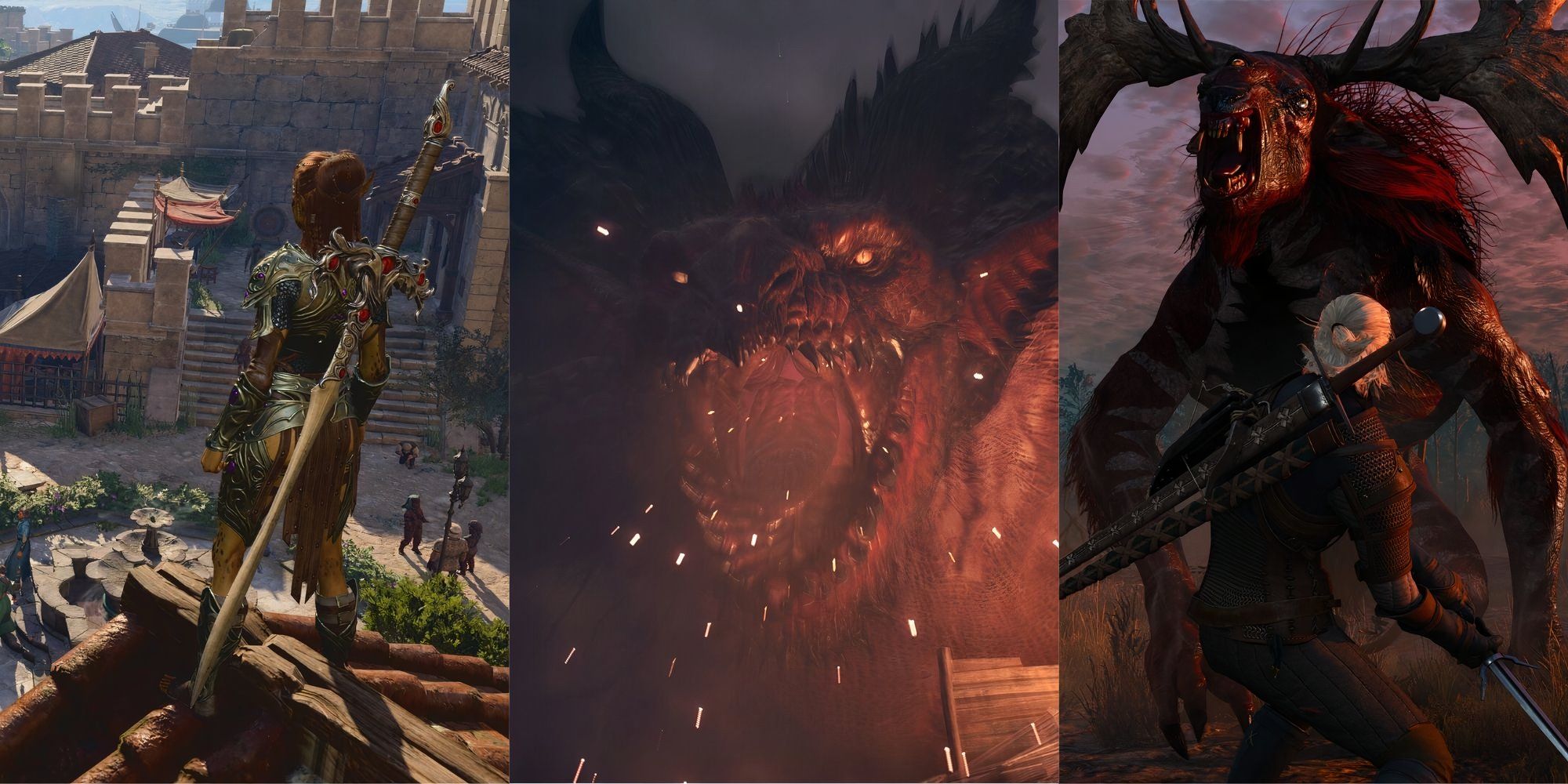 Baldurs Gate 3, Dragon's Dogma 2, and The Witcher 3 
