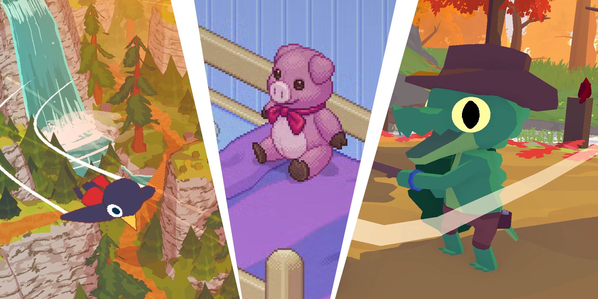 Cozy Games You Can Beat In A Weekend thumbnail, featuring A Short Hike, Unpacking, and Lil Gator Game.