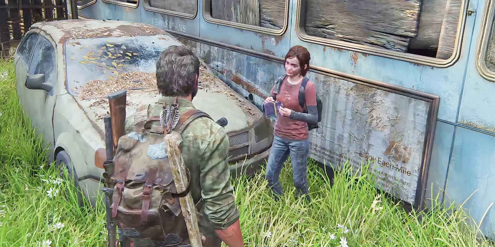 ellie from the last of us reading pun book to Joel