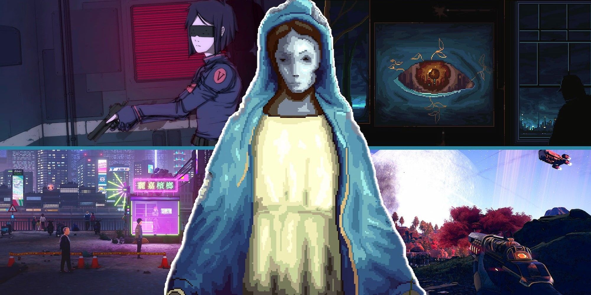 Games like Citizen Sleeper Collage with Images from Synergia, NORCO, Minds Beneath Us, and The Outer Worlds-1